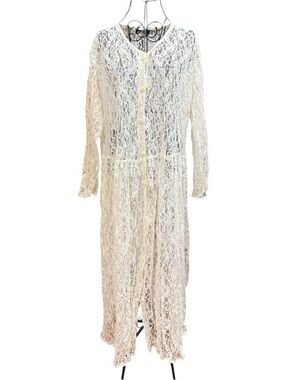 My Michelle Ivory Lace Duster Cardigan Long Boho Sheer Layering Piece